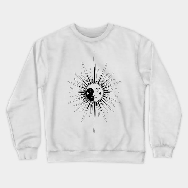 Sun Moon Face Black and White Crewneck Sweatshirt by Julia_Faranchuk